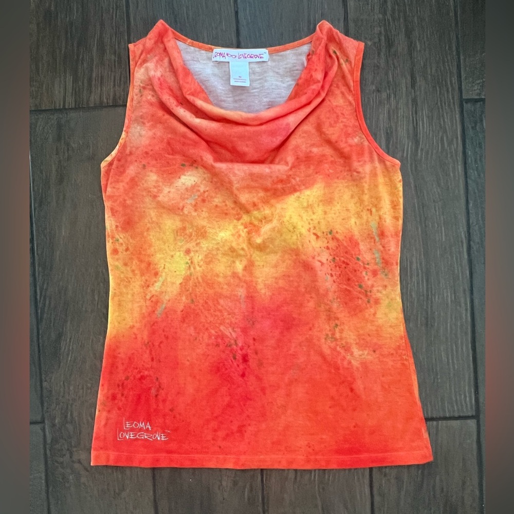 Orange and Yellow Sleeveless Leoma Lovegrove arty Top size M